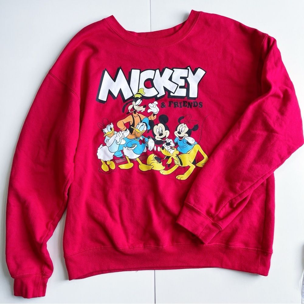 Disney Mickey and Friends Red Long Sleeve Crewneck Sweatshirt EUC | Size Large